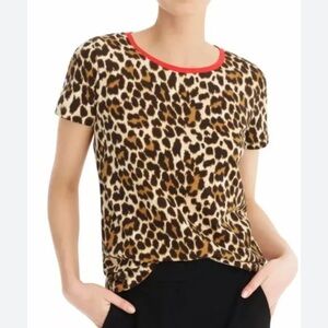 J Crew vintage cotton tee in leopard print with red trim- on trend for fall.